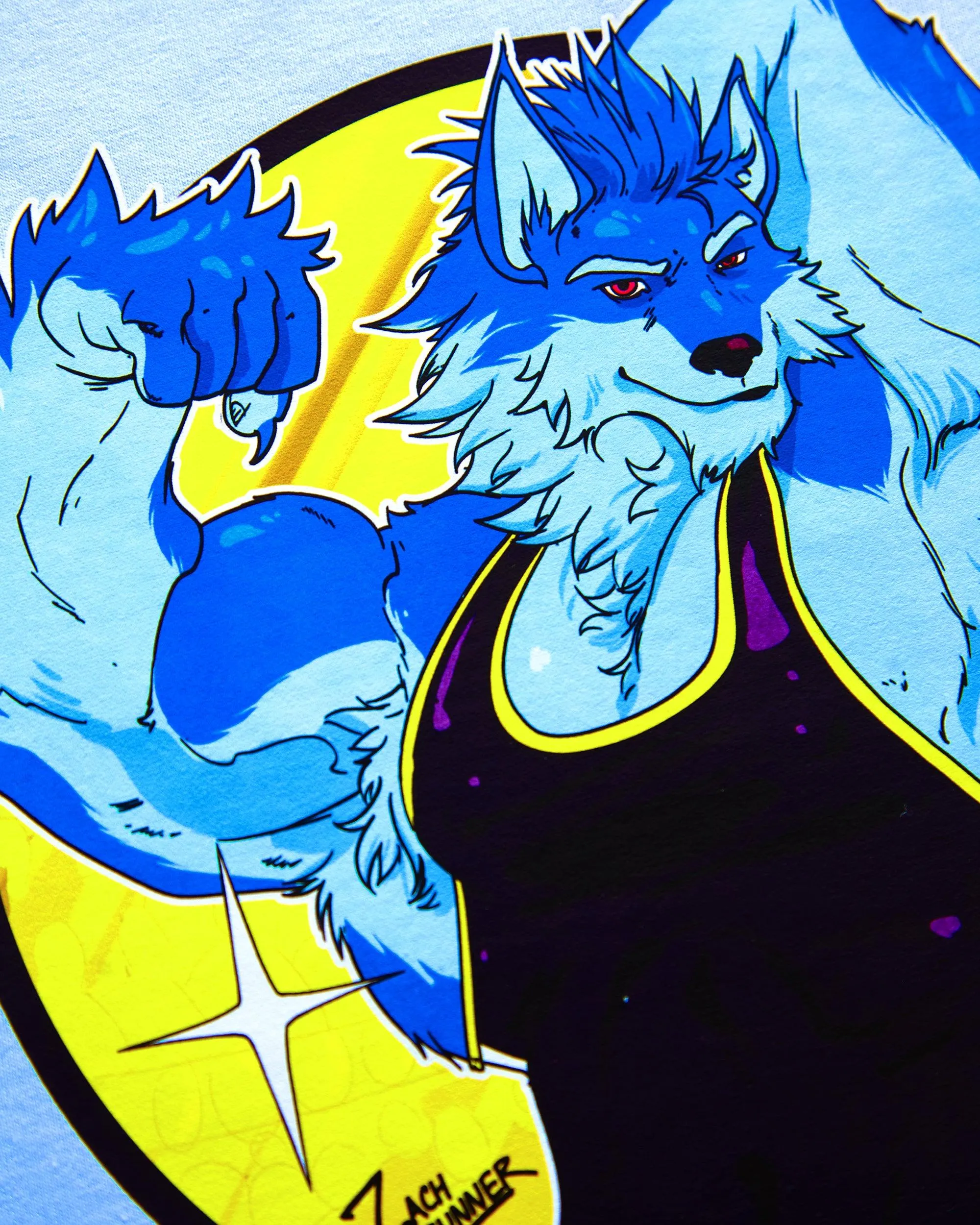 Flexing wrestler Magnus - blue crop top