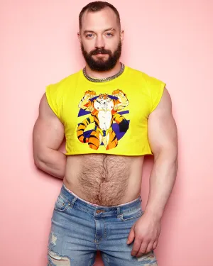 Flint the tiger! on yellow - crop top