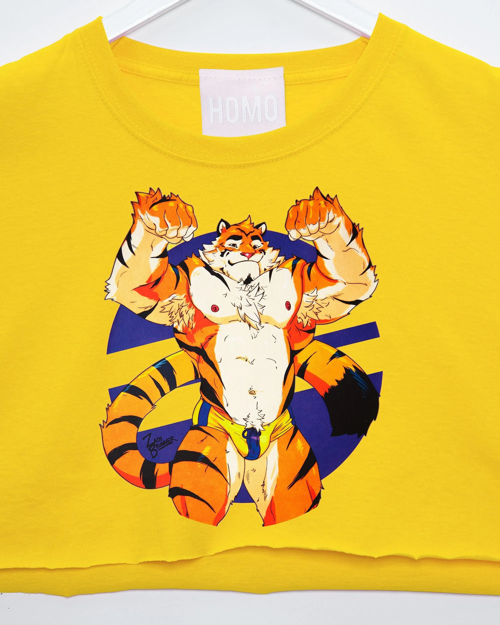 Flint the tiger! on yellow - crop top