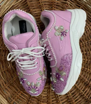 Funky N Trendy hand crafted purple theme bridal sneakers/ bridesmaid sneaker / lavender sneakers/ lavender floral theme sneakers / lavender shoes