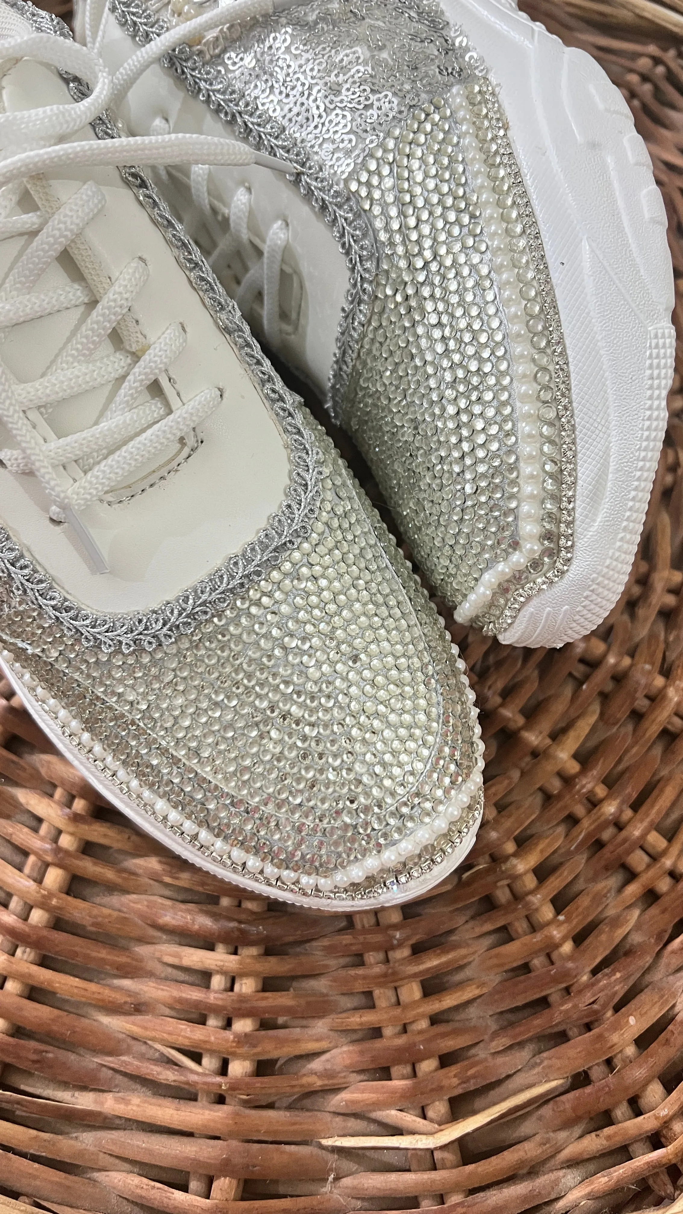 FUNKY N TRENDY rhinestone work bridal sneakers / bridesmaid sneakers/ silver sneakers / silver shoes/ rhinestone sneakers mirror shoes/ bride shoes/ embroidered shoes