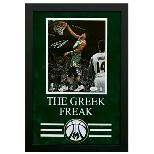 Giannis Antetokounmpo Hand Signed & Framed Milwaukee Bucks 8x10 Photo (JSA)