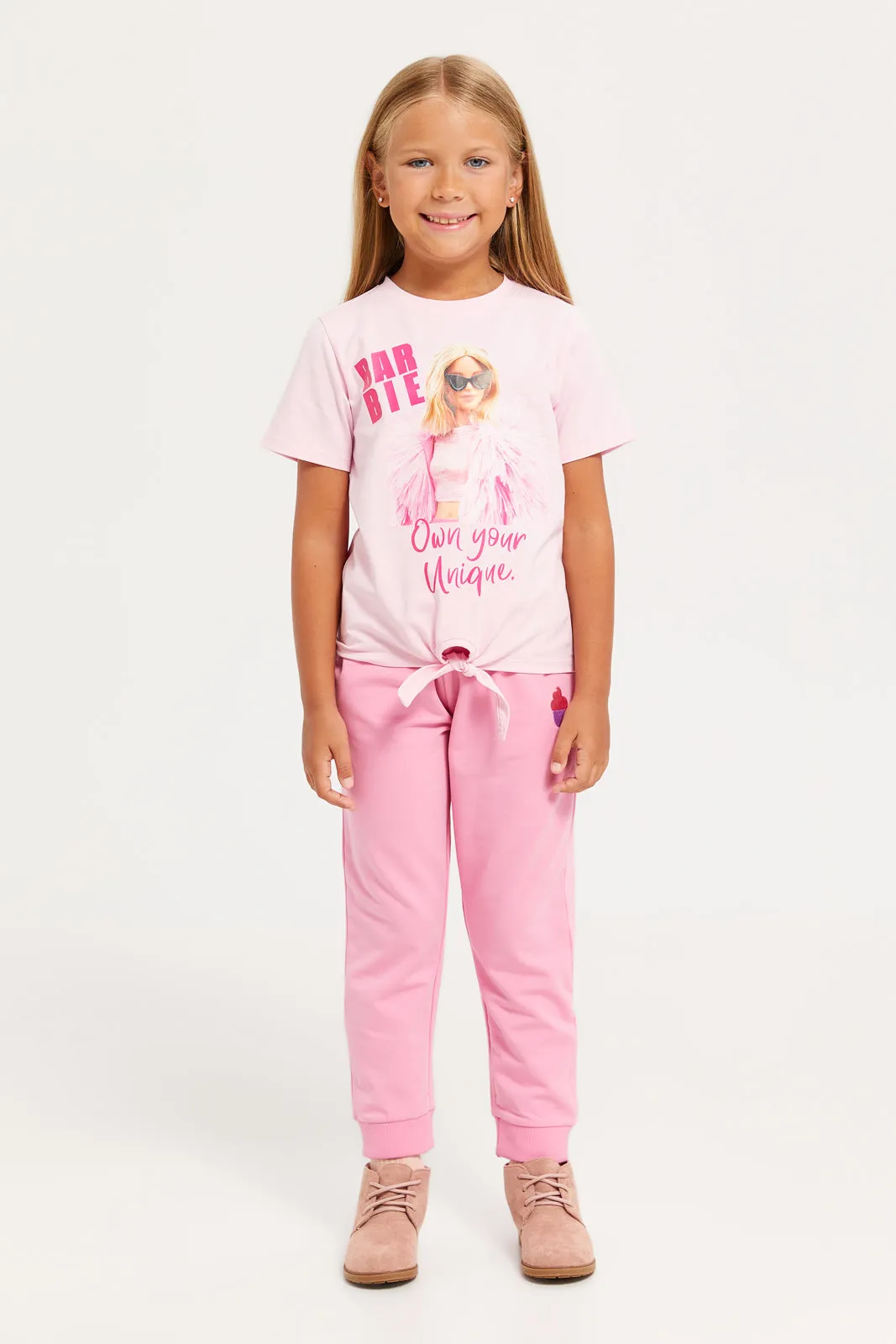 Girls Pink Embroidered Track Pants