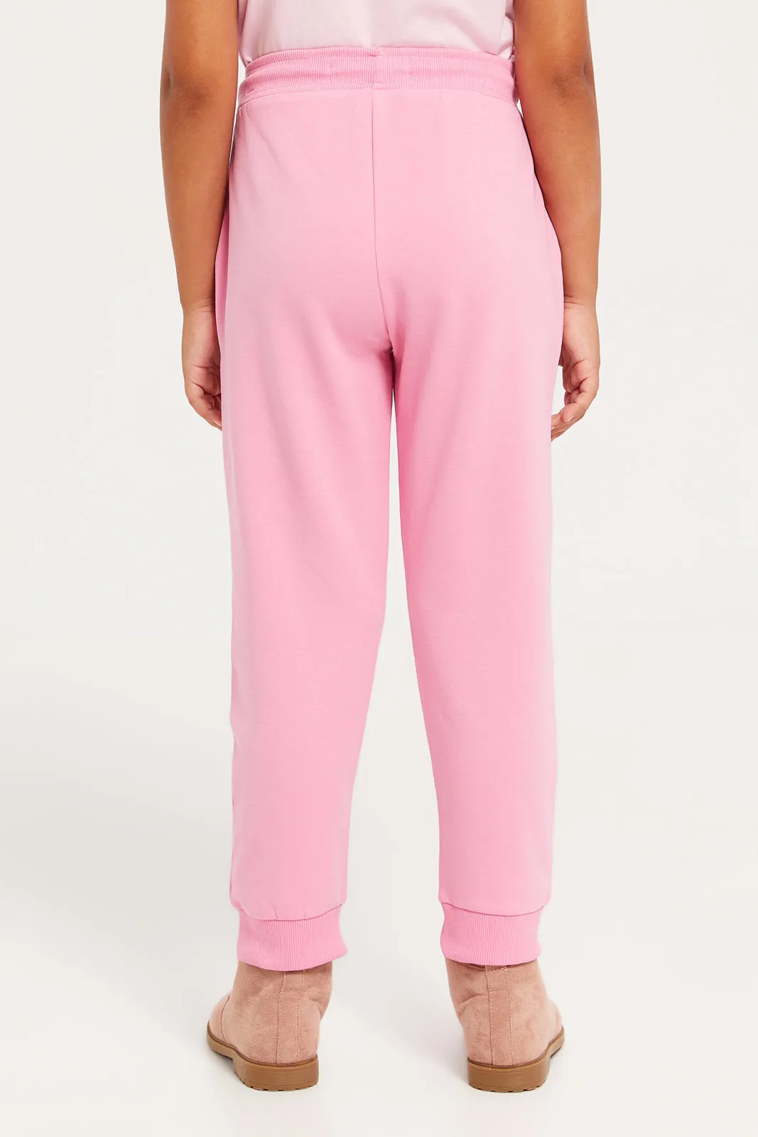 Girls Pink Embroidered Track Pants