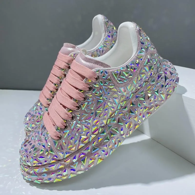 Glitter rhinestone lace-up sneakers for wedding & party