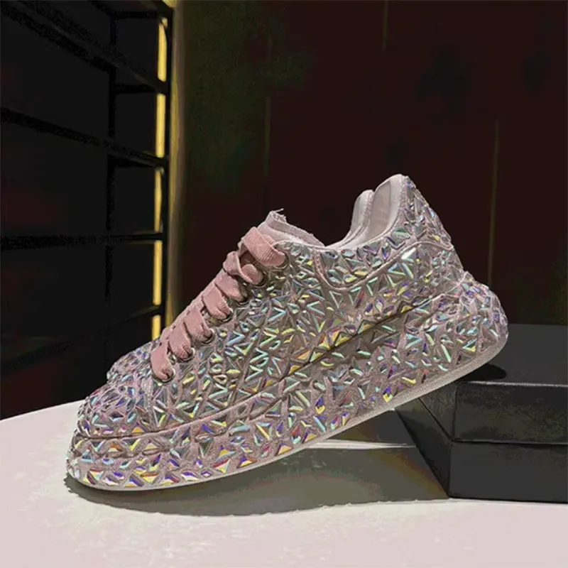 Glitter rhinestone lace-up sneakers for wedding & party