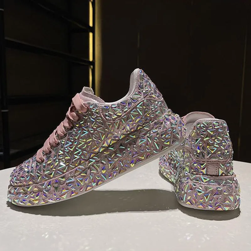 Glitter rhinestone lace-up sneakers for wedding & party