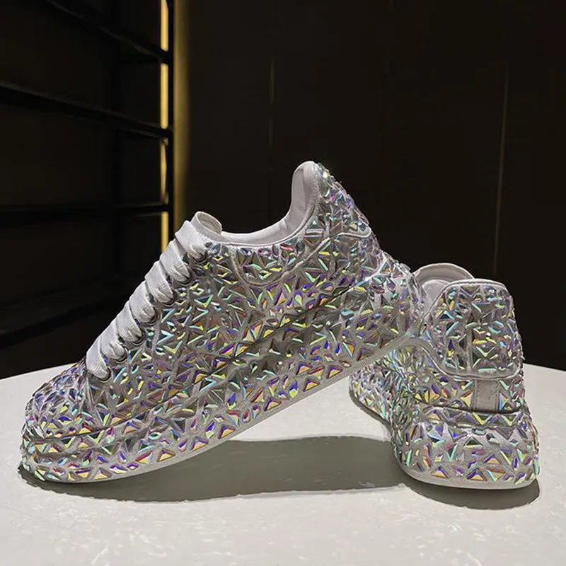 Glitter rhinestone lace-up sneakers for wedding & party