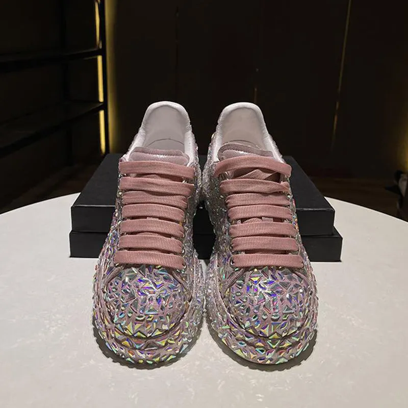 Glitter rhinestone lace-up sneakers for wedding & party