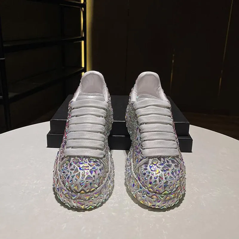 Glitter rhinestone lace-up sneakers for wedding & party