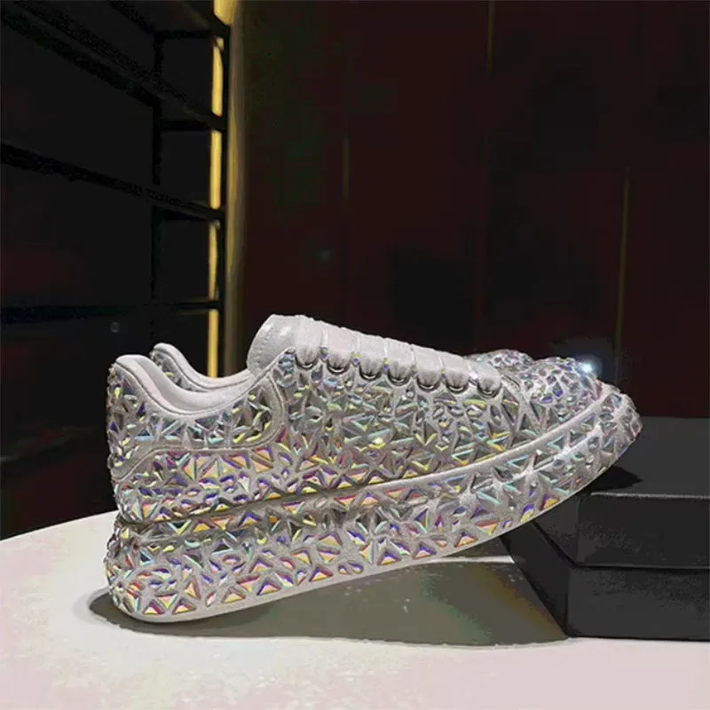 Glitter rhinestone lace-up sneakers for wedding & party