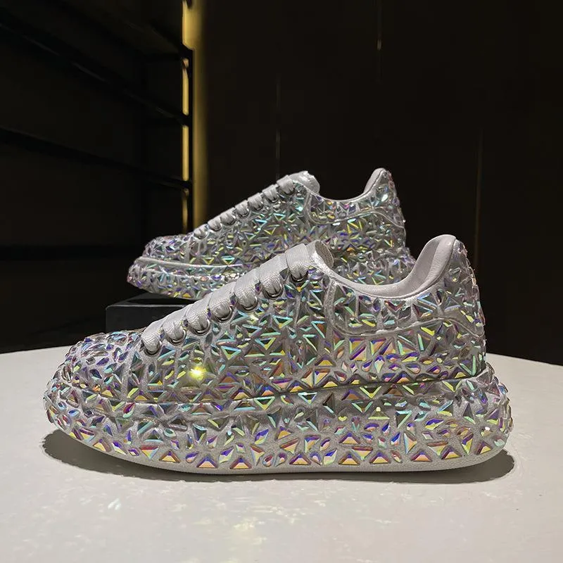 Glitter rhinestone lace-up sneakers for wedding & party