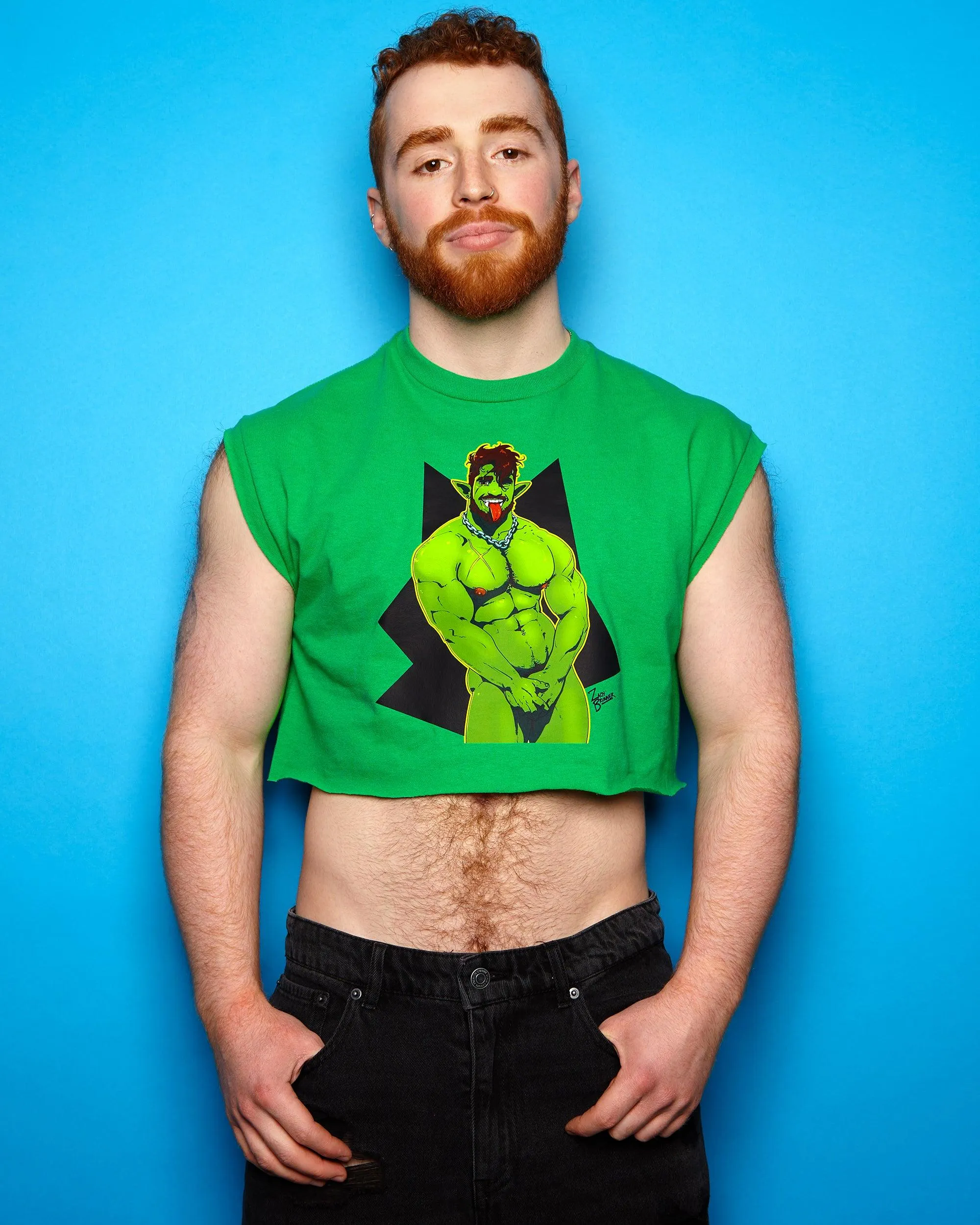 Gorok's naked! on green - crop top