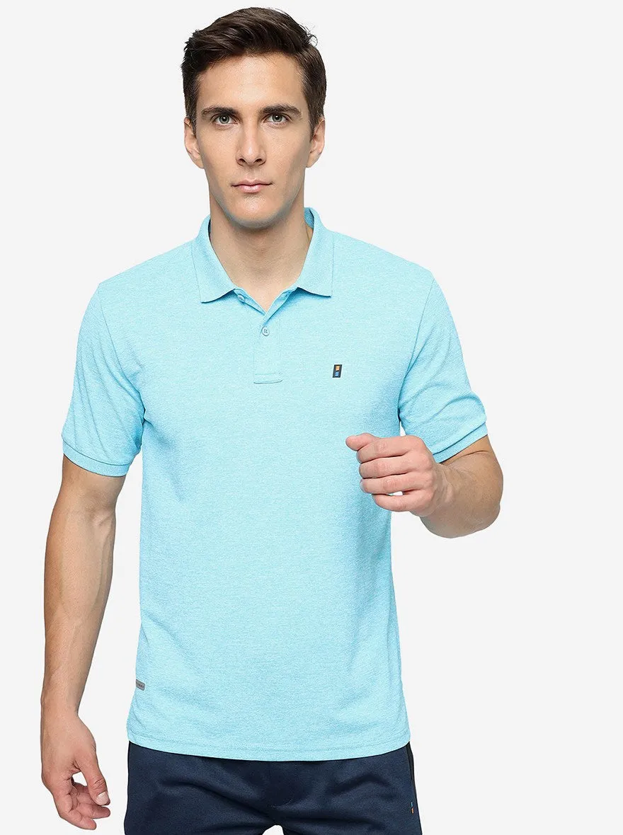 Ice Blue Melange Solid Slim Fit T-Shirt | Jade Play