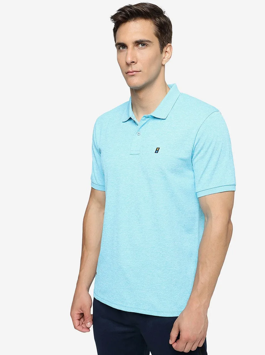 Ice Blue Melange Solid Slim Fit T-Shirt | Jade Play