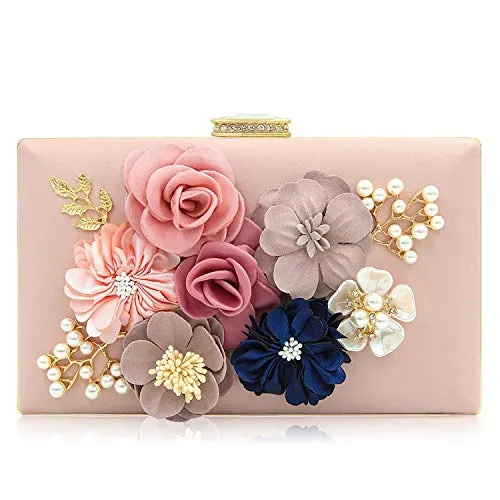 INOVERA (LABEL) Ladies Floral Evening Clutch Women's Party Wedding Hand Purse Bag (Rose Gold)