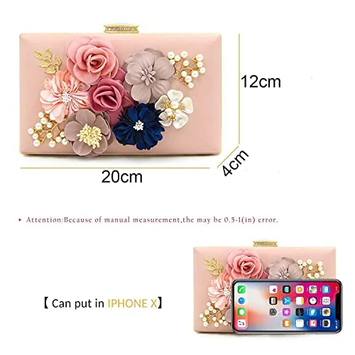 INOVERA (LABEL) Ladies Floral Evening Clutch Women's Party Wedding Hand Purse Bag (Rose Gold)