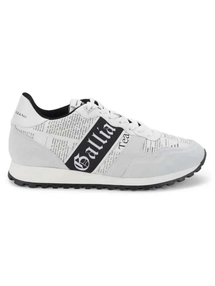 John Galliano Leather Gazette Sneakers in White Print