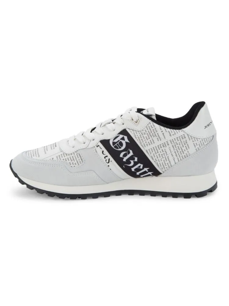 John Galliano Leather Gazette Sneakers in White Print