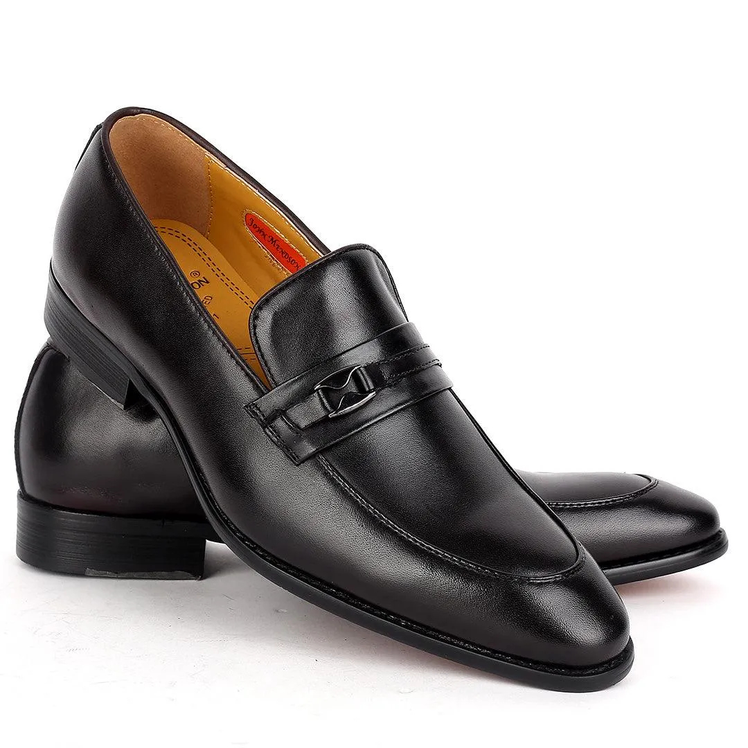 John Mendson Classic Plain BLack Leather Shoe With Black Belt Design