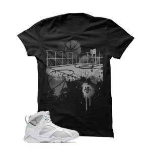 Jordan 7 White Metallic Silver Pure Money Black T Shirt (B Court)