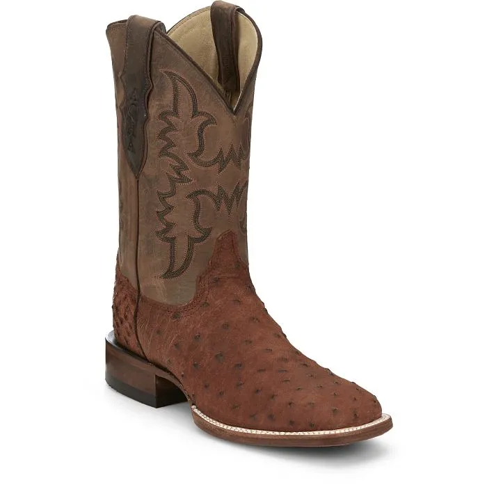 Justin Mens Ostrich Square Toe Western Boots Style AQ8531