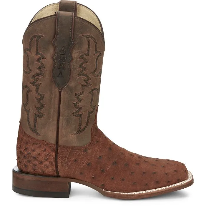 Justin Mens Ostrich Square Toe Western Boots Style AQ8531