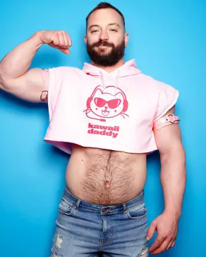 Kawaii daddy, fuchsia/pink - mens hooded crop top