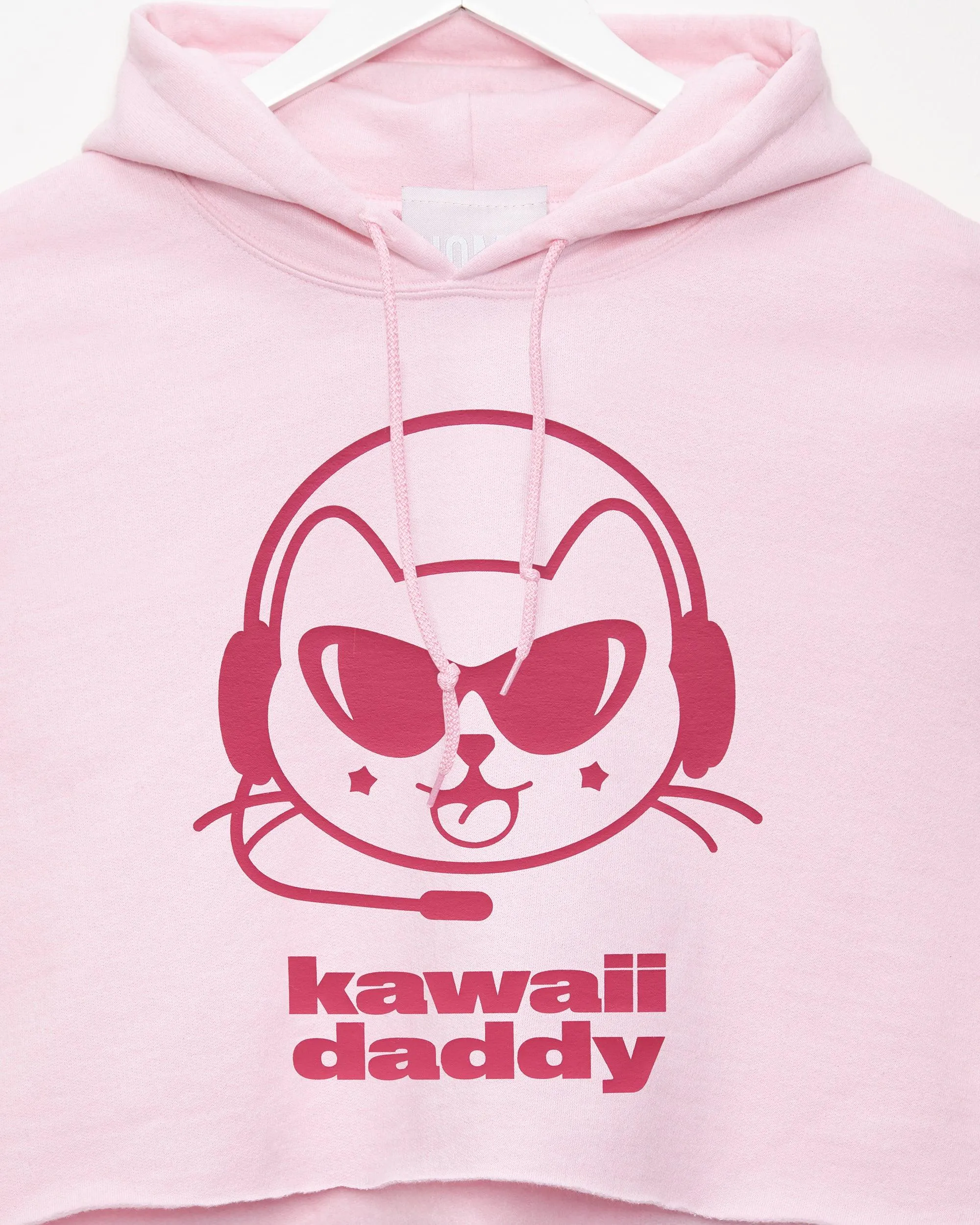 Kawaii daddy, fuchsia/pink - mens hooded crop top