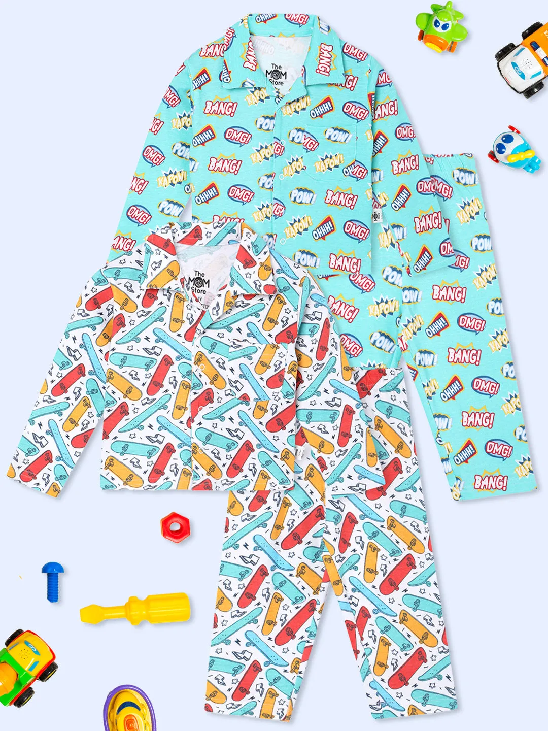 Kids Pajama Set Combo of 2-Ready To Skate & Mighty Fighter