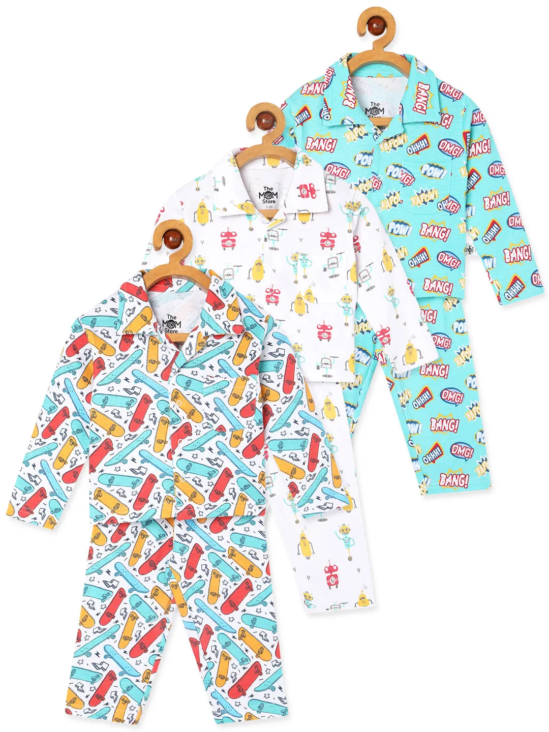 Kids Pajama Set Combo of 3-Ready To Skate, Robo Club & Mighty Fighter