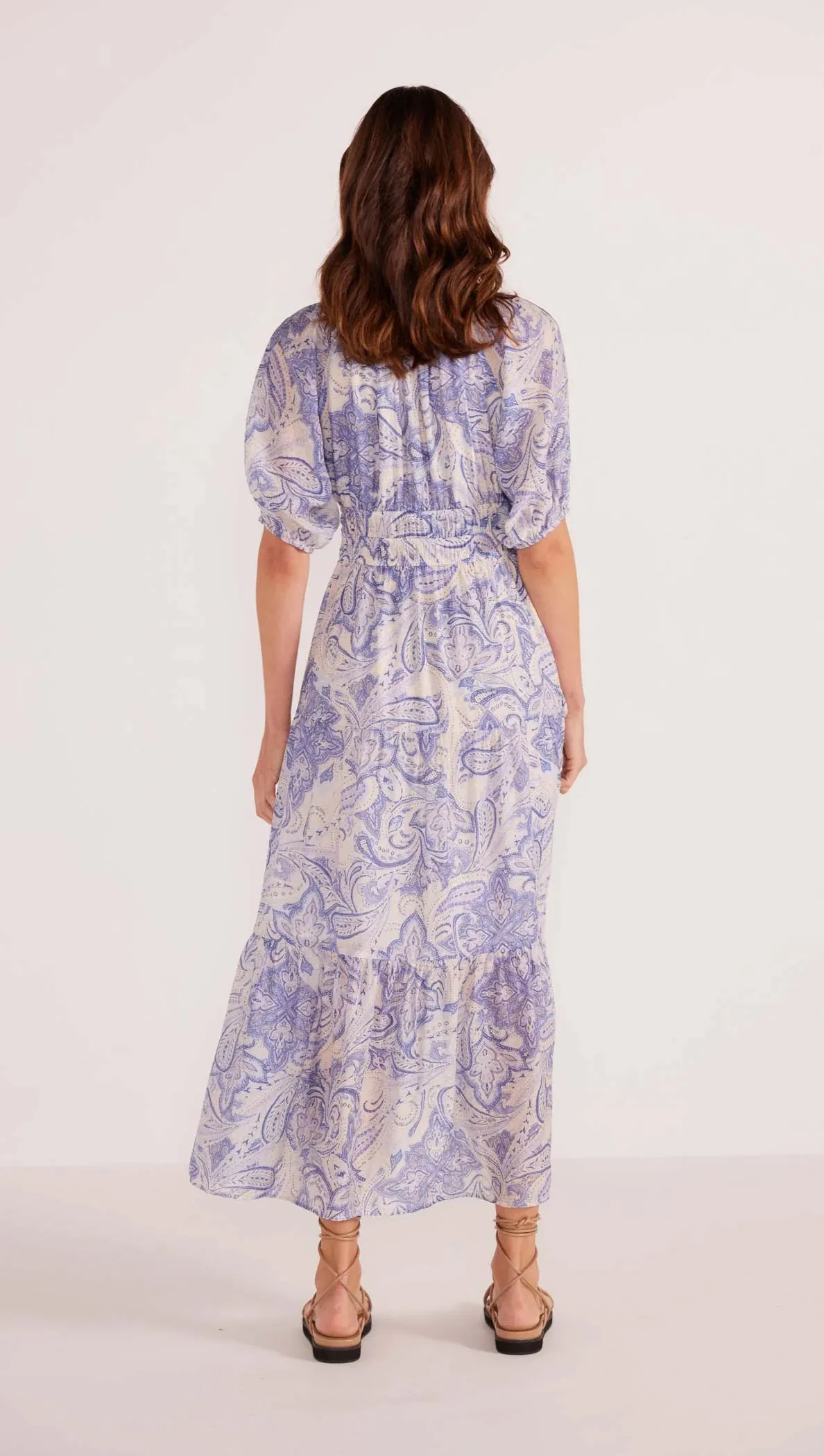 Lola Tiered Midi Dress - Blue Paisley