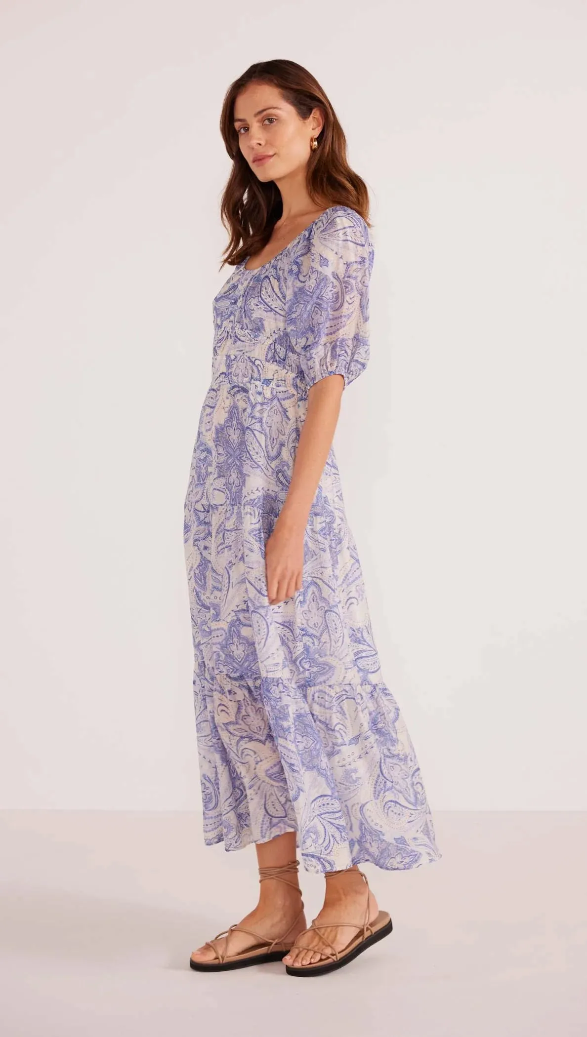 Lola Tiered Midi Dress - Blue Paisley