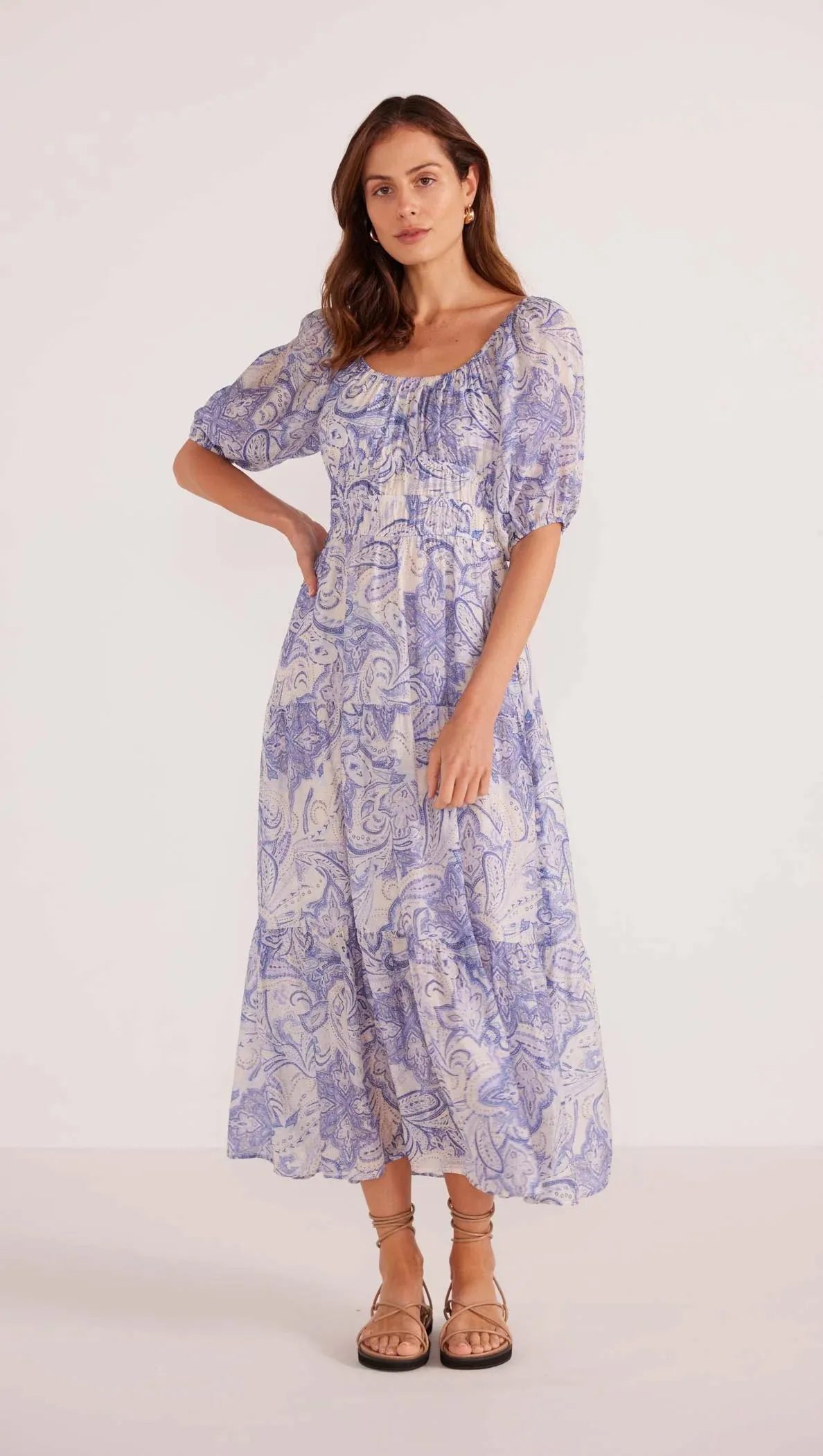 Lola Tiered Midi Dress - Blue Paisley