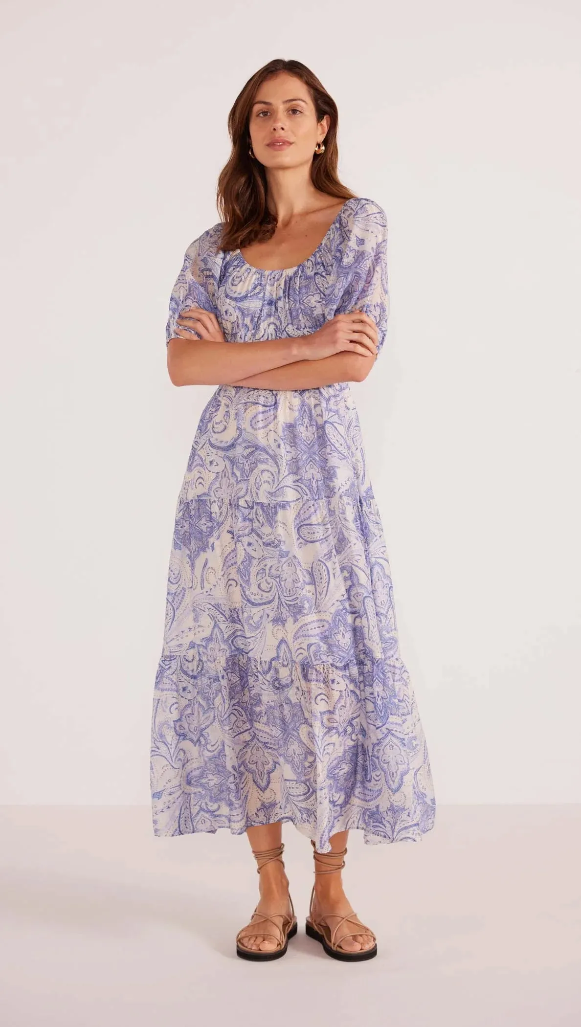 Lola Tiered Midi Dress - Blue Paisley