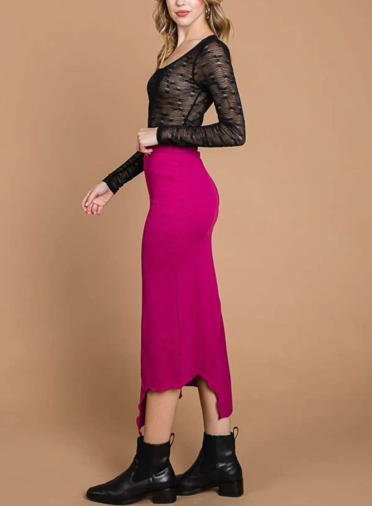 Magenta Assymetrical Midi Skirt