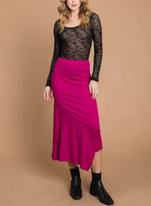 Magenta Assymetrical Midi Skirt