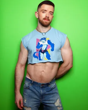 Magnus the wolf on blue - mens sleeveless crop top