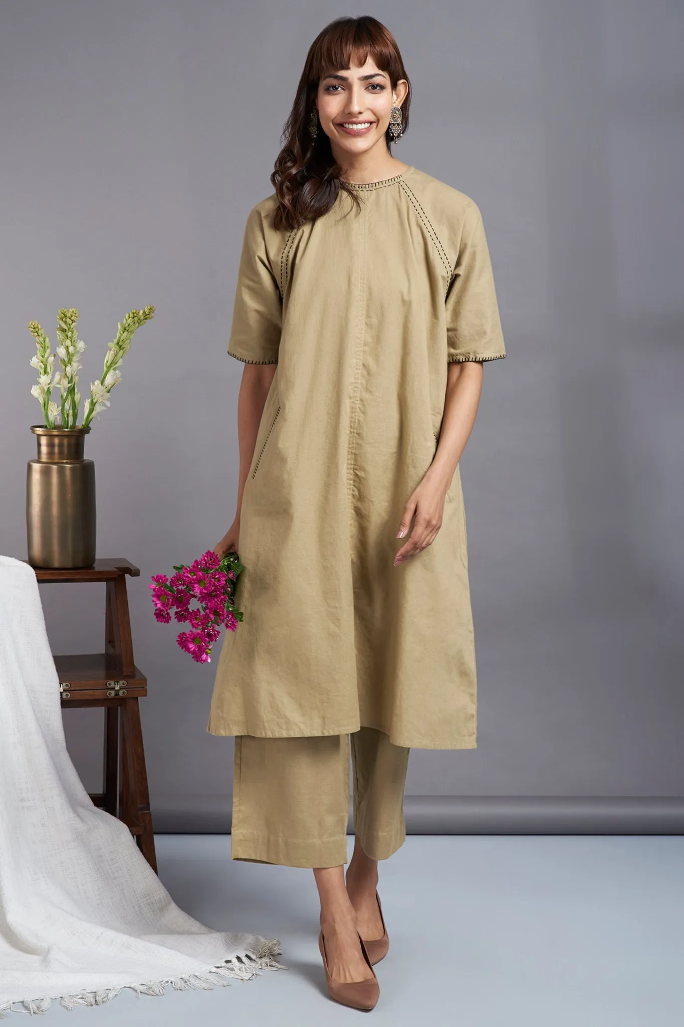 majestic sand dunes - drop shoulder modern tunic with pockets