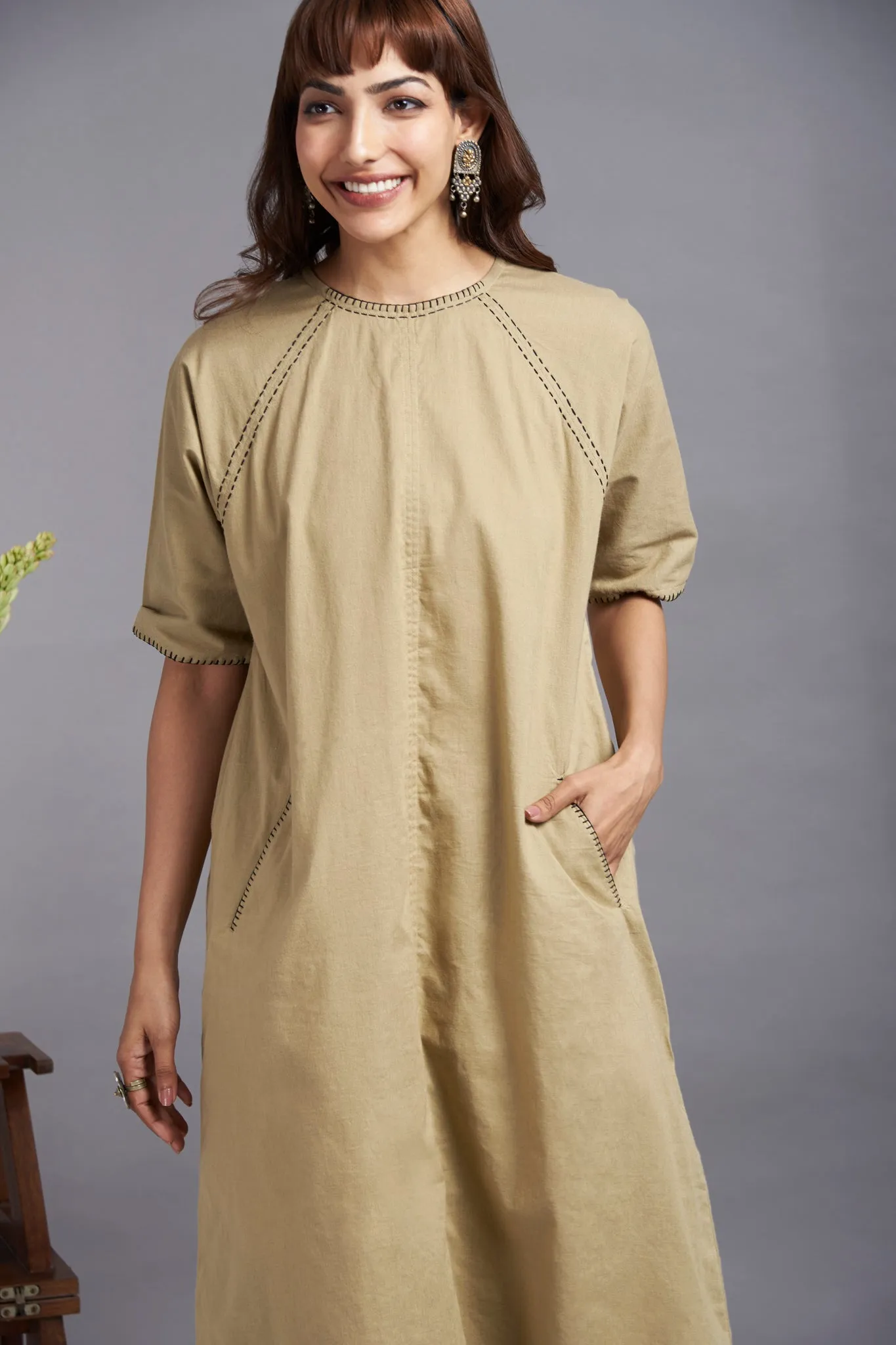 majestic sand dunes - drop shoulder modern tunic with pockets