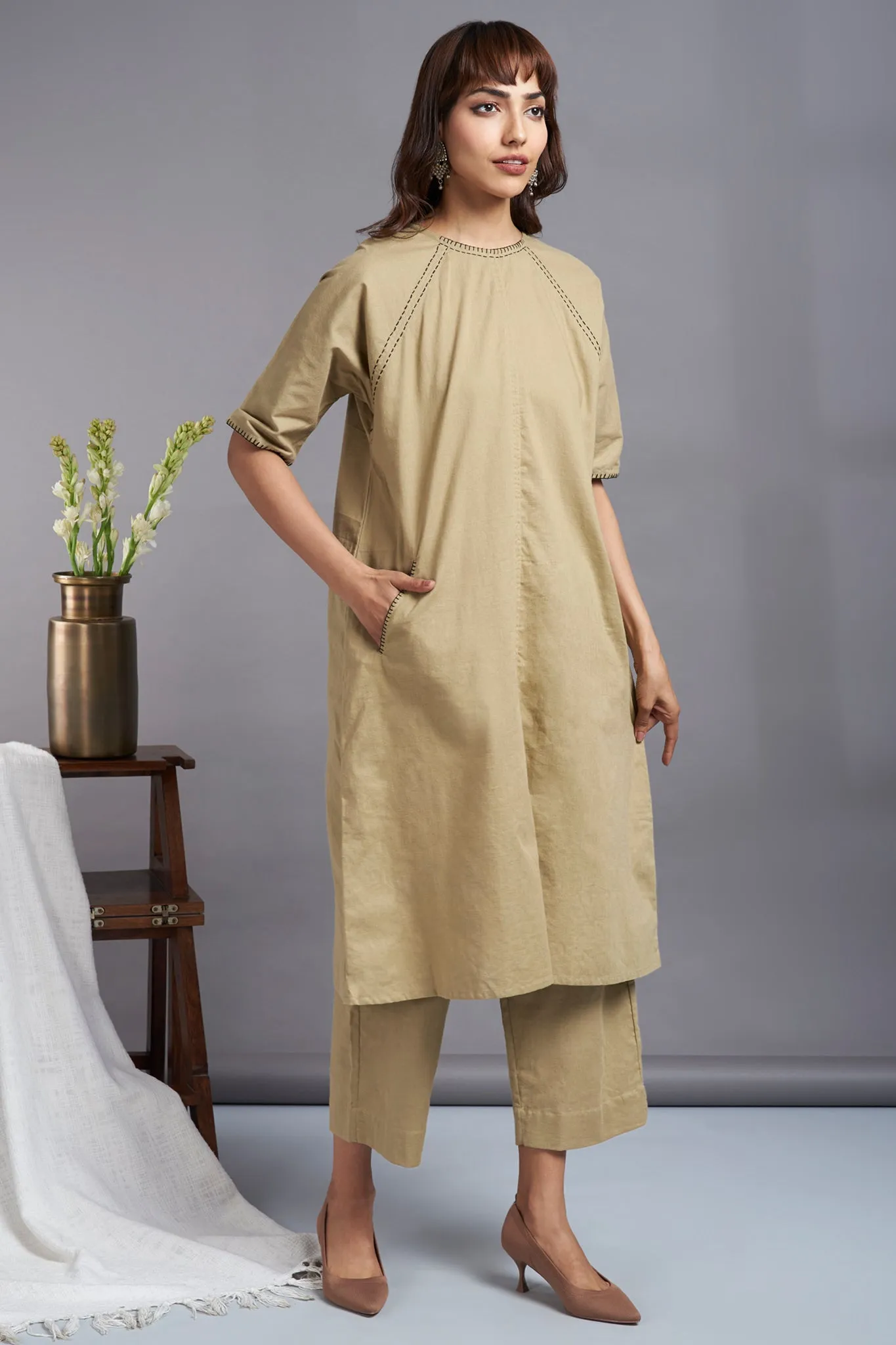 majestic sand dunes - drop shoulder modern tunic with pockets