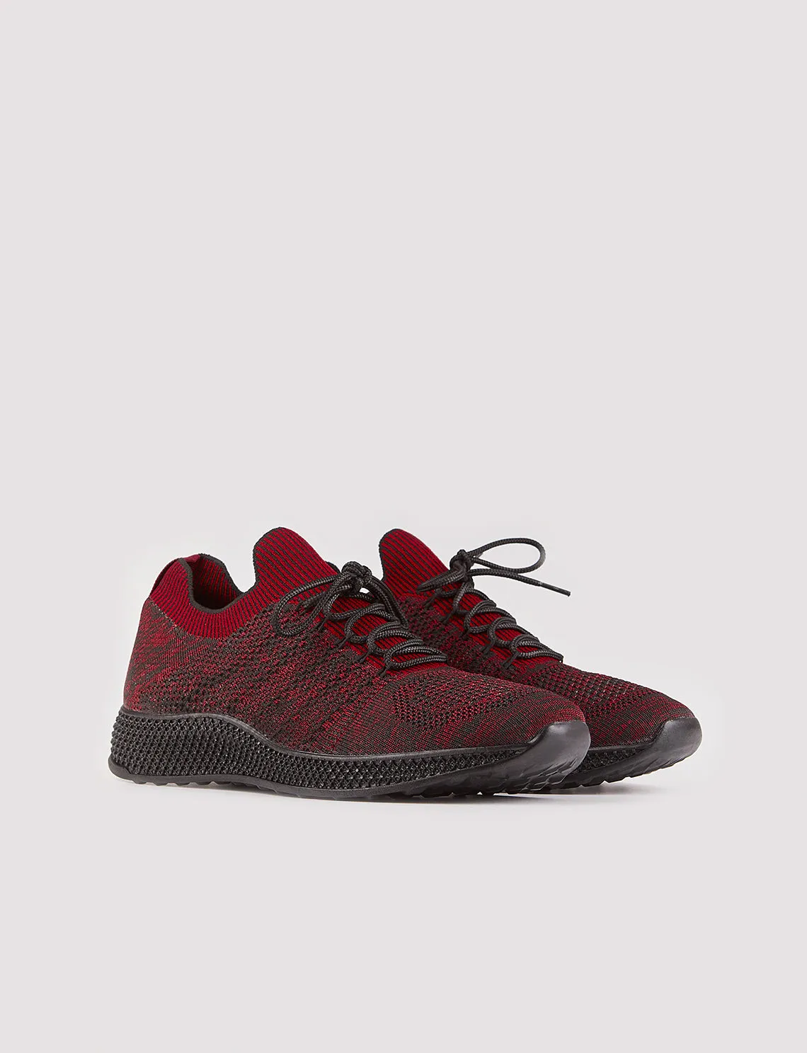 Men Burgundy Knit Lace Up Sneakers