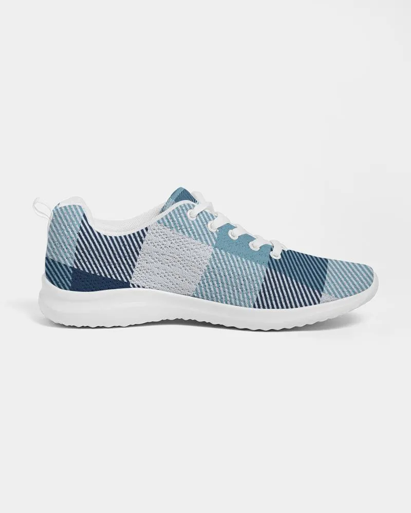 Mens Sneakers, Blue Plaid Low Top Canvas Running Shoes - Pzt475