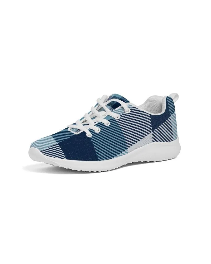 Mens Sneakers, Blue Plaid Low Top Canvas Running Shoes - Pzt475