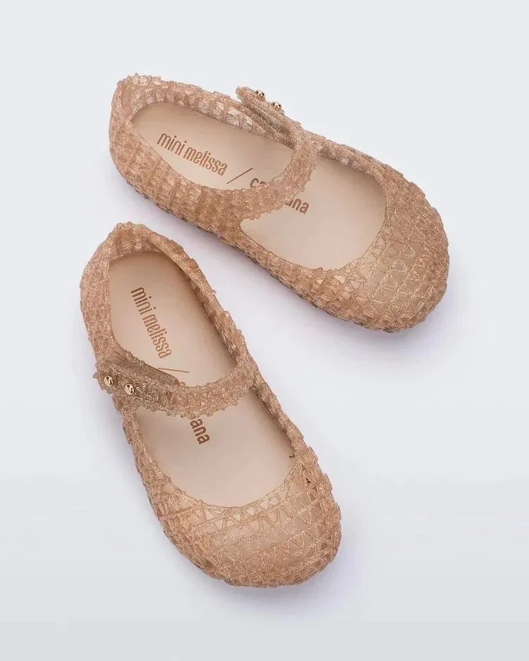 Mini & Melissa Campana Papel Flat Shoes - Beige Glitter