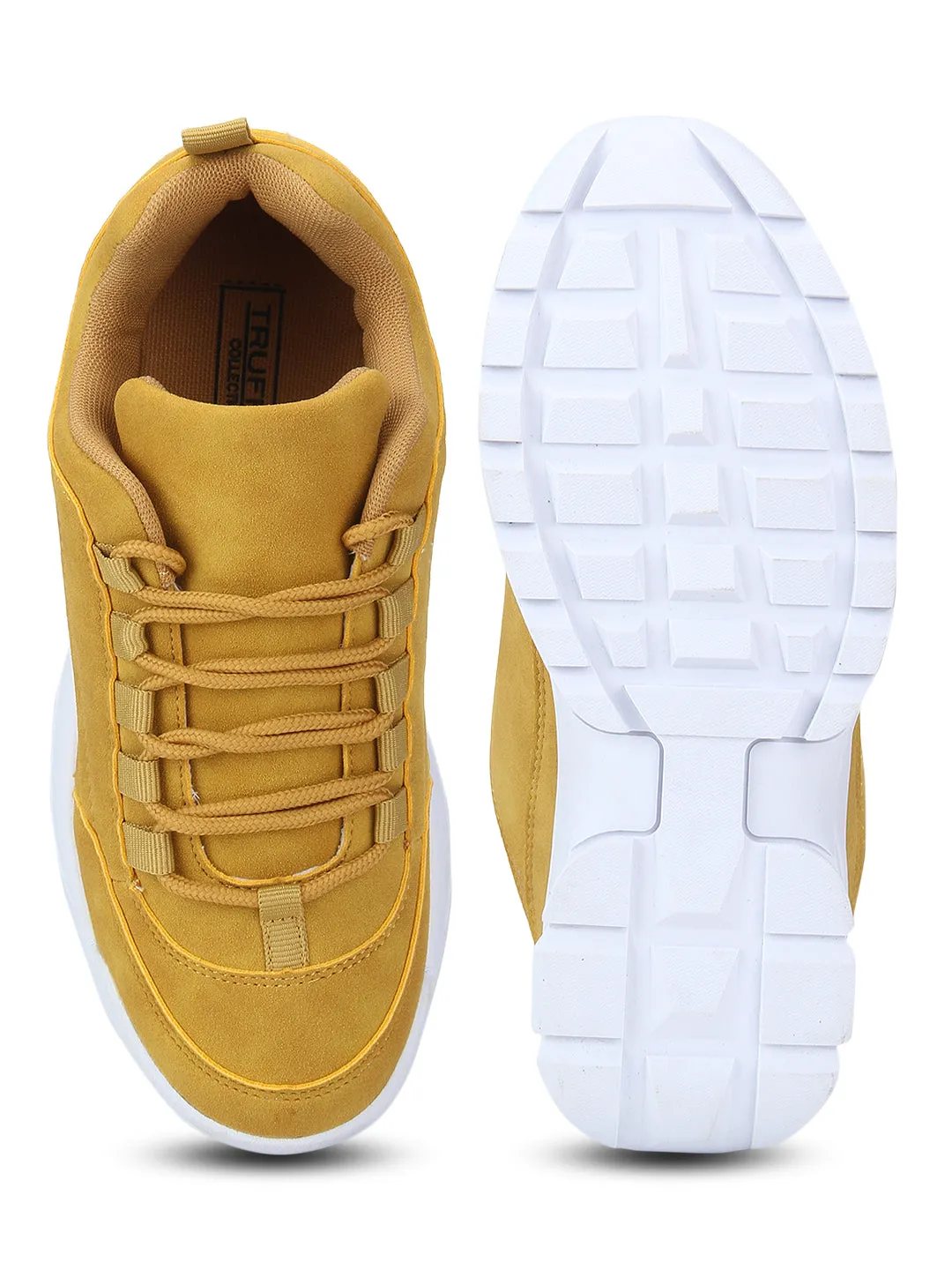 Mustard Micro Cleated Bottom Lace-Up Sneakers