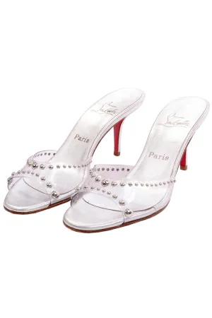 Never Worn Christian Louboutin Open Toe Slides w Silver Studs in PVC Sz 39