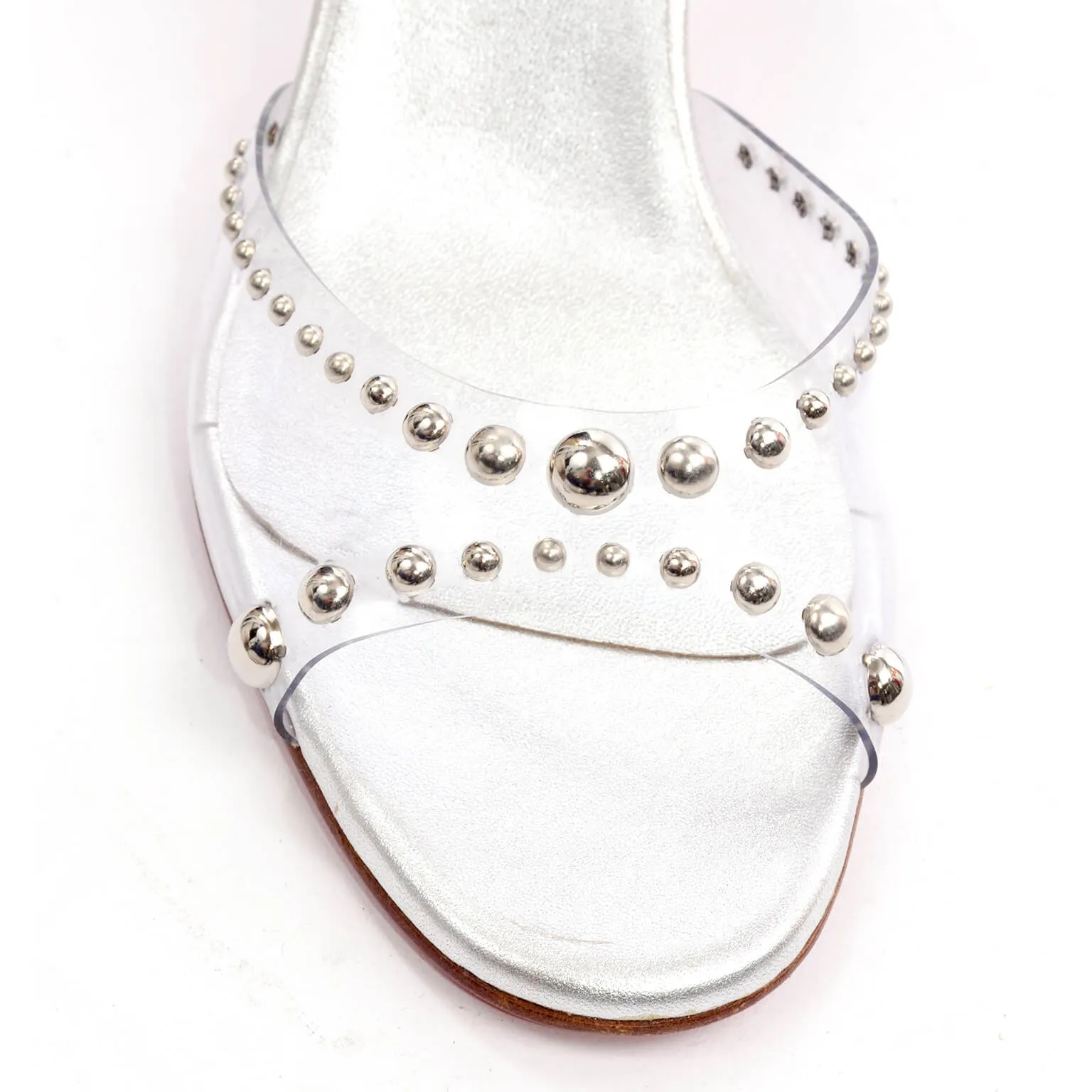 Never Worn Christian Louboutin Open Toe Slides w Silver Studs in PVC Sz 39