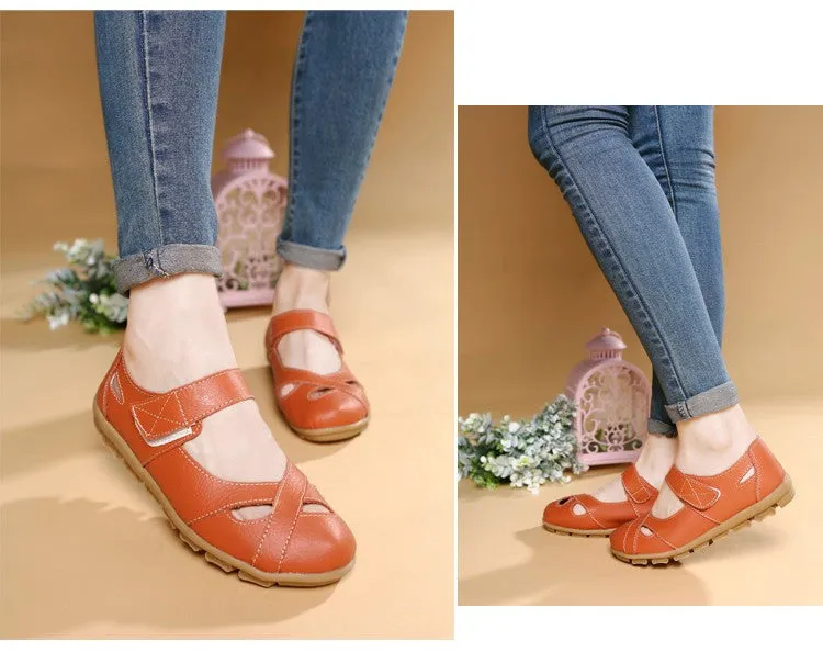 New fashion shoes woman genuine leather shoes women flats causal sandal round toe flexible ballet loafer