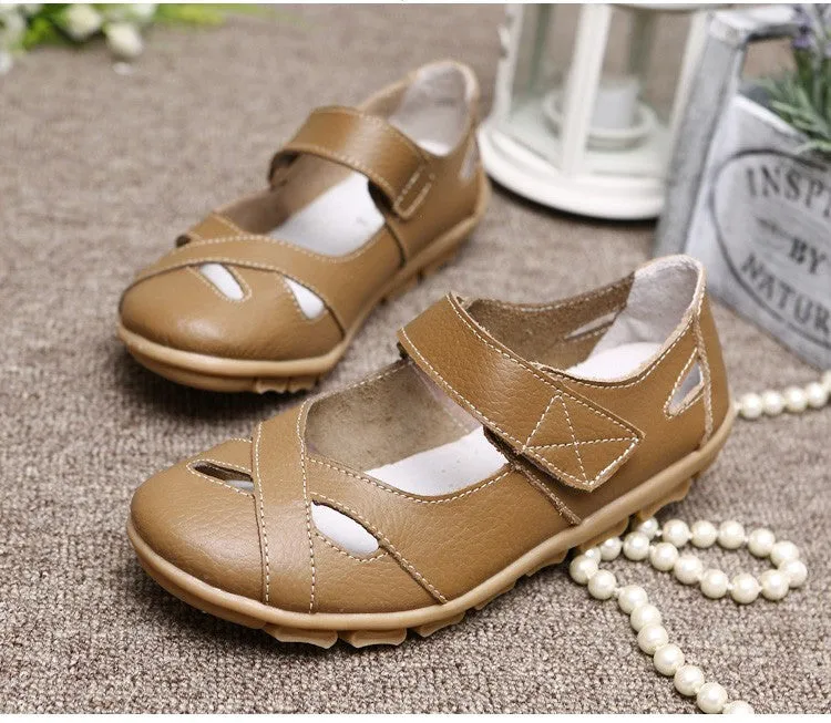 New fashion shoes woman genuine leather shoes women flats causal sandal round toe flexible ballet loafer